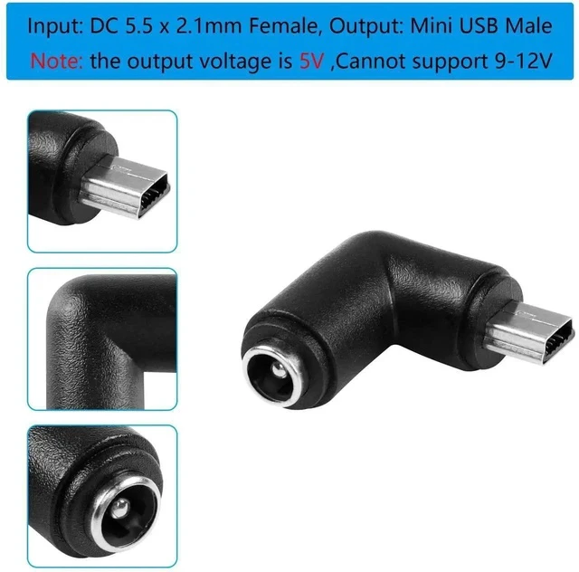 Alt view image 4 of 6 - 5pcs 90 Degree DC5521 to Mini USB Adapters DC 5.5x2.1mm Female to Mini USB Male Connector 5V Power Supply Charge Adapter for Sound,Camera,Desk Lamps,Small Fan