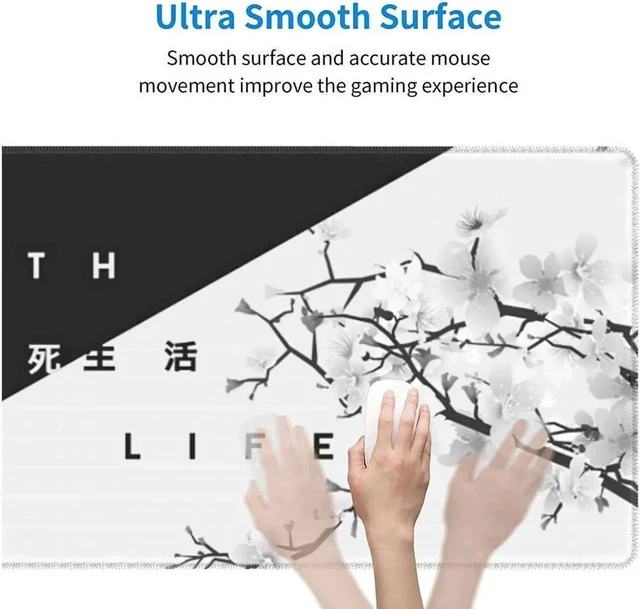 Alt view image 2 of 7 - Black and White Cherry Blossom Gaming Mouse Pad XL Extended Large Mouse Mat Desk Pad Stitched Edges Mousepad Long Non-Slip Rubber Base Mice Pad 31.5 X 11.8 Inch