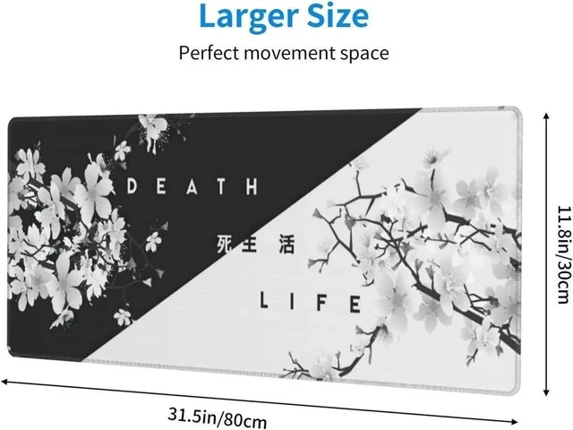 Alt view image 3 of 7 - Black and White Cherry Blossom Gaming Mouse Pad XL Extended Large Mouse Mat Desk Pad Stitched Edges Mousepad Long Non-Slip Rubber Base Mice Pad 31.5 X 11.8 Inch