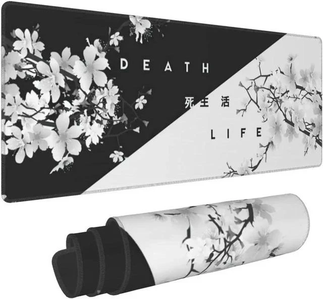 Main image of Black and White Cherry Blossom Gaming Mouse Pad XL Extended Large Mouse Mat Desk Pad Stitched Edges Mousepad Long Non-Slip Rubber Base Mice Pad 31.5 X 11.8 Inch