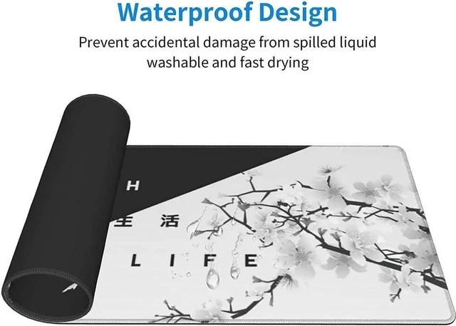 Alt view image 6 of 7 - Black and White Cherry Blossom Gaming Mouse Pad XL Extended Large Mouse Mat Desk Pad Stitched Edges Mousepad Long Non-Slip Rubber Base Mice Pad 31.5 X 11.8 Inch