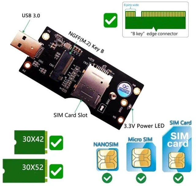 Alt view image 6 of 6 - NGFF M.2 Key B to USB 3.0 Adapter Riser Card Converter for Desktop PC Laptop Black