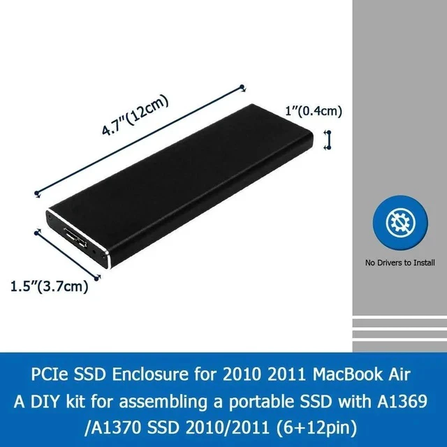 Alt view image 5 of 6 - PCIe SSD Enclosure for 2010 2011 MacBook Air, USB 3.0 External Reader for A1369 A1370 SSD Adapter with Case, Support Model MC503 MC504 MC965 MC966 MC505 MC506 MC968 MC969