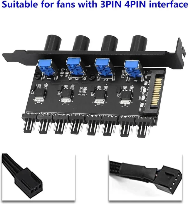 Alt view image 2 of 7 - Knob Cooling Fan Speed Controller PC 8 Channels Fan Hub for CPU Case HDD VGA PWM Fan PCI Bracket 12V Fan Control- SATA Power Supply (SATA 4 Knob)