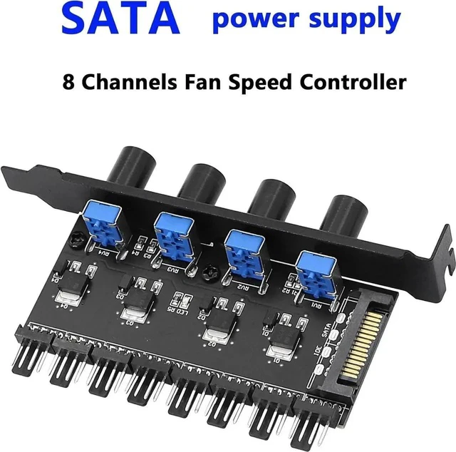Alt view image 7 of 7 - Knob Cooling Fan Speed Controller PC 8 Channels Fan Hub for CPU Case HDD VGA PWM Fan PCI Bracket 12V Fan Control- SATA Power Supply (SATA 4 Knob)