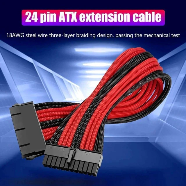Alt view image 4 of 4 - 18AWG ATX/PCI-E Extension Cable Kit ATX 24Pin/EPS 4+4Pin/PCI-E 8Pin/PCI-E 6Pin Female to Male Sleeved PSU Extension Power Cord