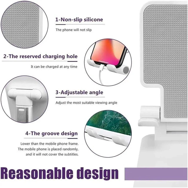 Alt view image 5 of 7 - Upgraded Desktop Cell Phone Holder, Adjustable Desktop Cell Phone Stand Cradle Dock Compatible Tablet Stand Foldable Phone Stand Dock for Desk For 4-12.9in Phone iPad,Tablet Kindle White