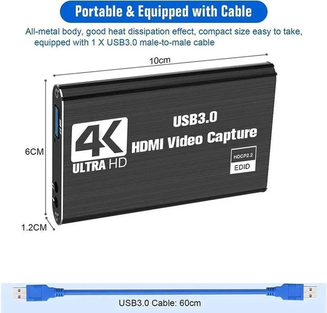 Alt view image 6 of 6 - 4K 60Hz USB 3.0 Video Capture Card HDMI-compatible 1080P 60fps HD Video Recorder Grabber For OBS Capturing Game Card Live