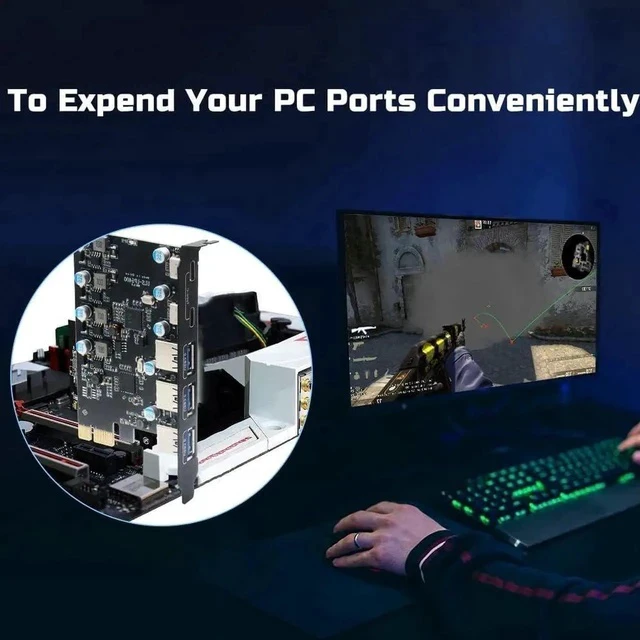 Alt view image 3 of 7 - 5-Ports PCI-E to USB 3.0 Expansion Card, 5Gbps High Speed USB3.0 PCI-EX1 X4 X8 X16 Adapter, Internal USB3.0 Hub Converter for Desktop PC, (2X USB C - 3X USB A)