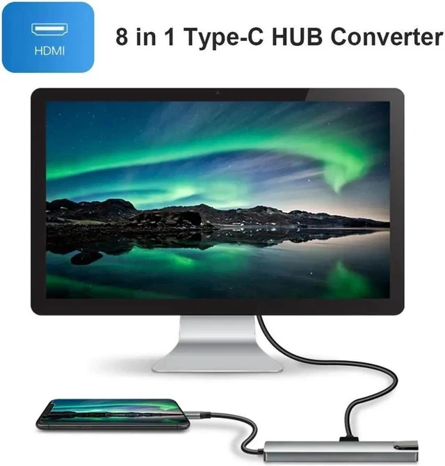 Alt view image 2 of 7 - Update Version USB C Hub, 8-in-1 Type c hub Adapter with RJ45 Ethernet Port, 4K USB C to HDMI, 2USB 3.0 Ports, Type-C Port, USB C PD Charging Port, SD/TF Card Reader for MacBook Pro