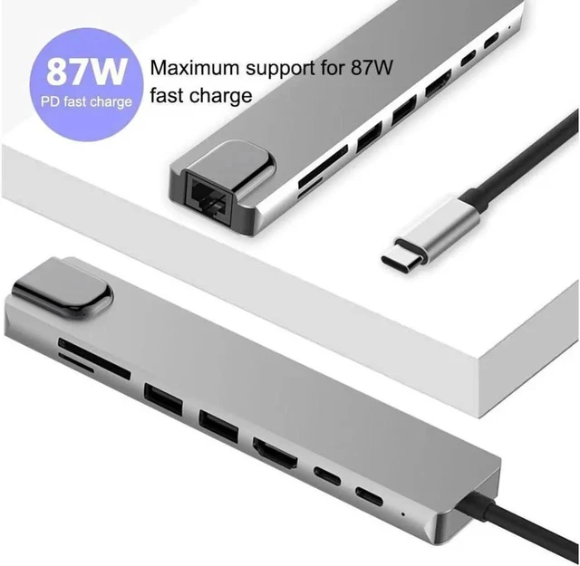 Alt view image 5 of 7 - Update Version USB C Hub, 8-in-1 Type c hub Adapter with RJ45 Ethernet Port, 4K USB C to HDMI, 2USB 3.0 Ports, Type-C Port, USB C PD Charging Port, SD/TF Card Reader for MacBook Pro