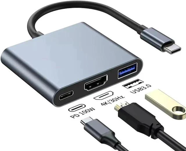 Main image of USB C to HDMI, USB C, USB3.0 Adapter, Triple Display Adapter USB C Adapter USB C Hub with HDMI, USB C, USB3.0 Docking Station 4K @60hz for Laptops HP Thinkpad Chromebook