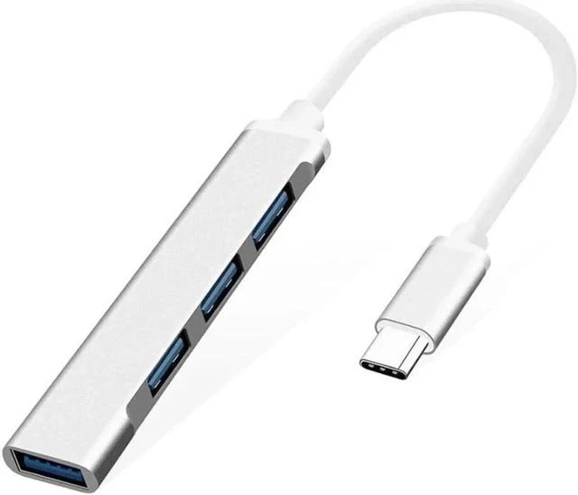Main image of USB C Hub, Type C Adapter with 4 USB 3.0 Ports, Aluminum USB C Hub for Laptop, PC, Computer, Mobile HDD, Flash Drive Type C Laptops and Other USB Type C Devices -Silver