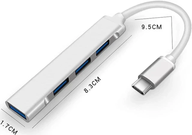 Alt view image 2 of 7 - USB C Hub, Type C Adapter with 4 USB 3.0 Ports, Aluminum USB C Hub for Laptop, PC, Computer, Mobile HDD, Flash Drive Type C Laptops and Other USB Type C Devices -Silver