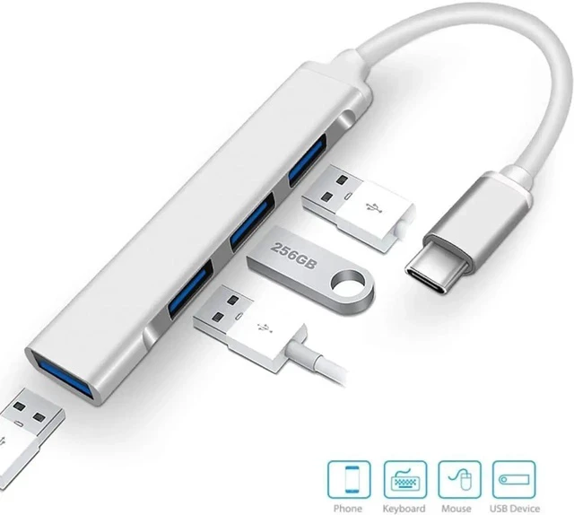 Alt view image 3 of 7 - USB C Hub, Type C Adapter with 4 USB 3.0 Ports, Aluminum USB C Hub for Laptop, PC, Computer, Mobile HDD, Flash Drive Type C Laptops and Other USB Type C Devices -Silver