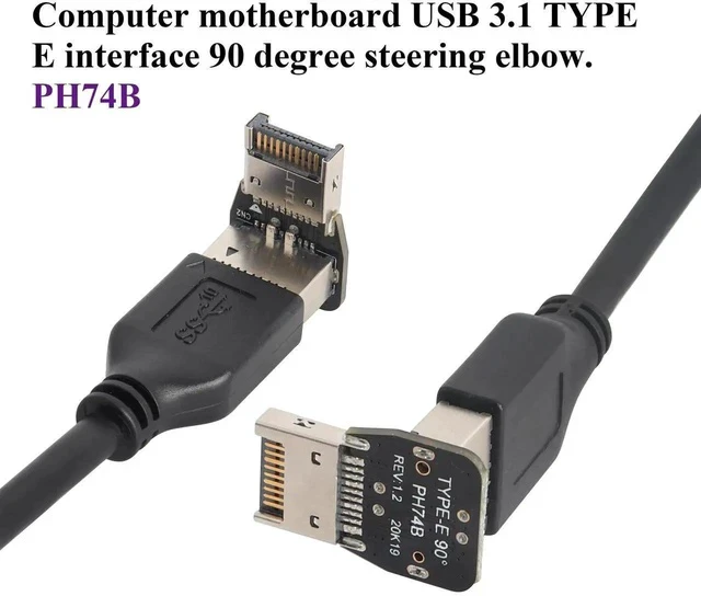 Alt view image 3 of 7 - 1Pack 90 Degree USB 3.2 Front Panel Internal Connector Down-Right Angle Type-E USB 3.1 Female to Male Front Panel Socket Adapter for Type-E Motherboard Extension Data Adapter(Type-E/Down)