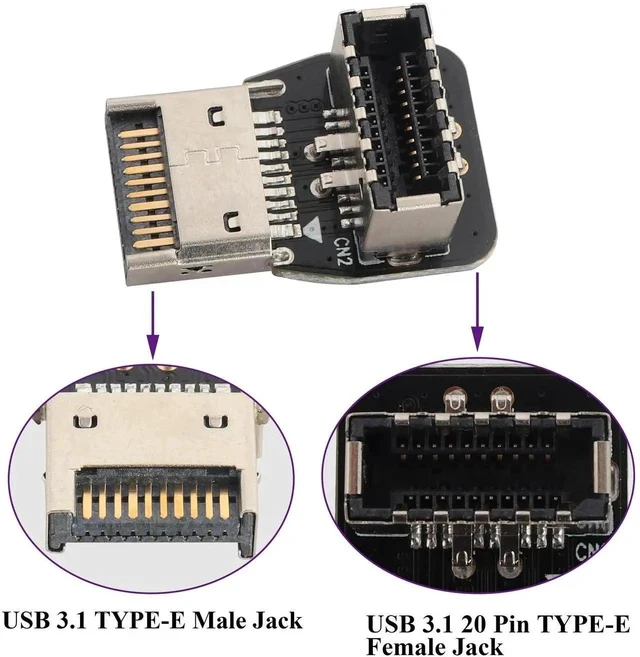 Alt view image 5 of 7 - 1Pack 90 Degree USB 3.2 Front Panel Internal Connector Down-Right Angle Type-E USB 3.1 Female to Male Front Panel Socket Adapter for Type-E Motherboard Extension Data Adapter(Type-E/Down)