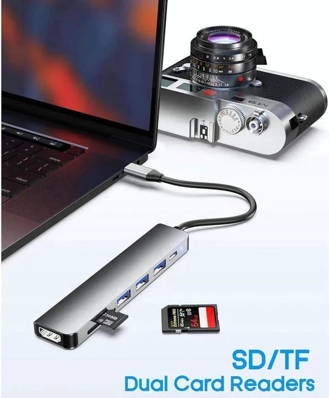 Alt view image 3 of 7 - USB C Hub, 7 in 1 USB C to HDMI Splitter, 5Gbps USB3.0 Data Port, 2*USB-A, 4K HDMI Port, PD 100W Charging, SD/TF Card Reader, for iPad Pro MacBook Pro Laptops and More