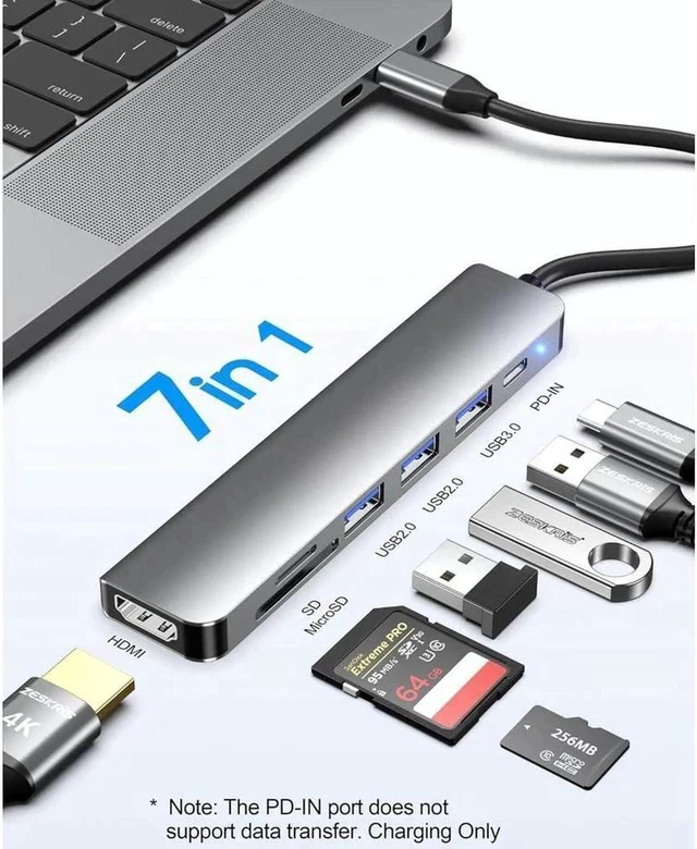 Alt view image 6 of 7 - USB C Hub, 7 in 1 USB C to HDMI Splitter, 5Gbps USB3.0 Data Port, 2*USB-A, 4K HDMI Port, PD 100W Charging, SD/TF Card Reader, for iPad Pro MacBook Pro Laptops and More