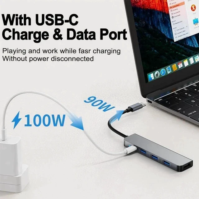 Alt view image 5 of 7 - USB 3.0 Hub 5 in 1, USB Splitter with 1 x HDMI 4k Port, 3 x USB 3.0 (5Gbps) and 100W Power Delivery, USB Extender for MacBook, Laptop, Surface Pro, PS4, PC, Flash Drive, Mobile HDD