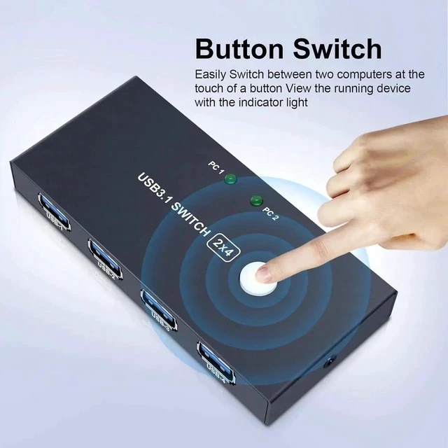 Alt view image 7 of 7 - USB3.0 Switcher,USB Switch 2 Computers Share 4 USB3.0 Devices 2 in 4 Out USB Kvm Switch Selector for Mouse Keyboard Printer