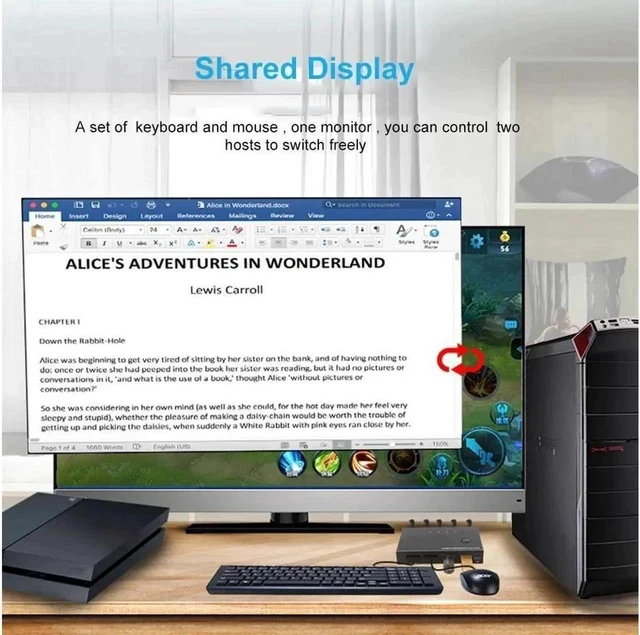 Alt view image 3 of 6 - For 2 PC Sharing Keyboard Mouse Printer Plug and Paly Out 4KUSB 2.0 HDMI-compatible KVM Switch Video Display USB Switch Splitter