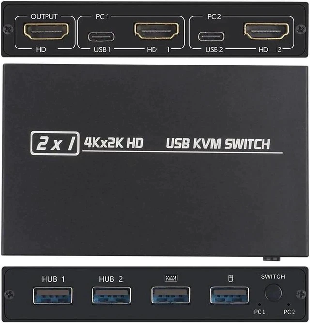 Alt view image 4 of 6 - For 2 PC Sharing Keyboard Mouse Printer Plug and Paly Out 4KUSB 2.0 HDMI-compatible KVM Switch Video Display USB Switch Splitter
