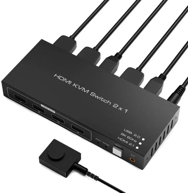 Main image of 8K HDMI KVM Switch, HDMI 2 in 1 Out KVM Switch Box Keyboard Mouse Printer Switcher Include 2 USB Type-B Cable Support 8K@60Hz, EDID/HDCP 2.2 3D for Laptop PS4 HDTV Monitor, Black