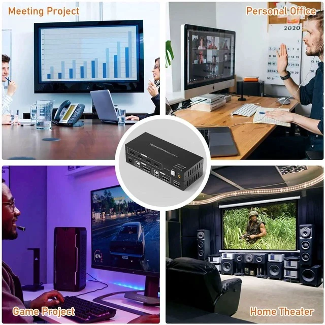 Alt view image 3 of 6 - 8K HDMI KVM Switch, HDMI 2 in 1 Out KVM Switch Box Keyboard Mouse Printer Switcher Include 2 USB Type-B Cable Support 8K@60Hz, EDID/HDCP 2.2 3D for Laptop PS4 HDTV Monitor, Black