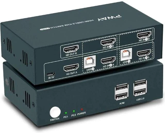 Main image of Dual Monitor KVM Switch HDMI 2 Port Box 4K@30Hz & USB 2.0 Hub Support Hotkey Switch KVM Switch for Dual Port Video Screen Keyboard Mouse Computer Switching