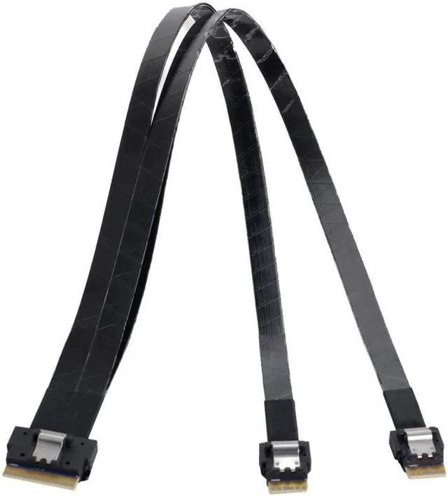 Main image of PCI-Express Cable SFF-8654 8i 74Pin Male to Dual SFF-8654 4i 38Pin Male PCI-E Ultraport Slimline SAS Slim 4.0 Cable 40cm