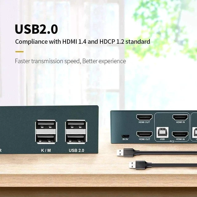 Alt view image 2 of 7 - Dual Monitor KVM Switch HDMI 2 Port Box 4K@30Hz & USB 2.0 Hub Support Hotkey Switch KVM Switch for Dual Port Video Screen Keyboard Mouse Computer Switching