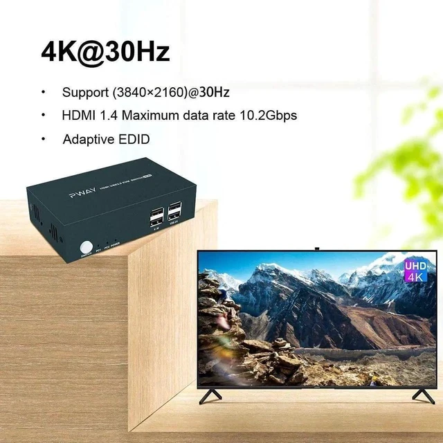 Alt view image 3 of 7 - Dual Monitor KVM Switch HDMI 2 Port Box 4K@30Hz & USB 2.0 Hub Support Hotkey Switch KVM Switch for Dual Port Video Screen Keyboard Mouse Computer Switching