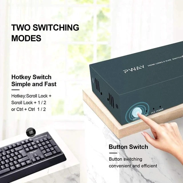 Alt view image 4 of 7 - Dual Monitor KVM Switch HDMI 2 Port Box 4K@30Hz & USB 2.0 Hub Support Hotkey Switch KVM Switch for Dual Port Video Screen Keyboard Mouse Computer Switching