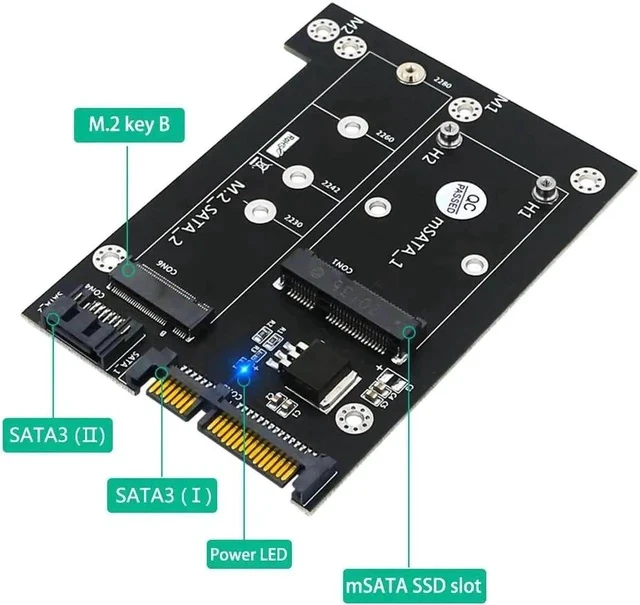 Alt view image 5 of 6 - Riser 2 in 1 mSATA / M2 NGFF SSD to Dual SATA 3.0 Converter M.2 SATA Adapter mSATA to SATA Expansion Card Board for Miner Mining