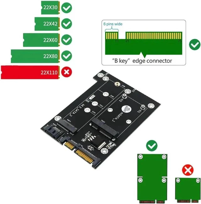 Alt view image 6 of 6 - Riser 2 in 1 mSATA / M2 NGFF SSD to Dual SATA 3.0 Converter M.2 SATA Adapter mSATA to SATA Expansion Card Board for Miner Mining