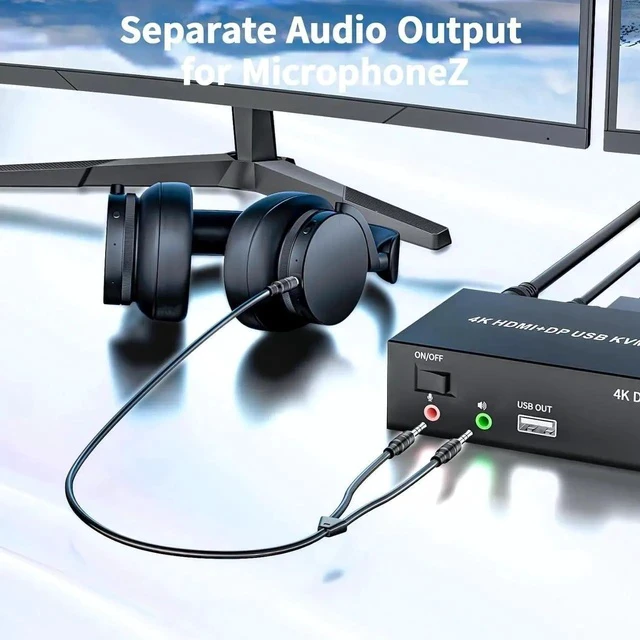 Alt view image 6 of 7 - HDMI Displayport KVM Switch 2 Monitors 2 Computers, 4K@60Hz USB 2.0 DP 1.4 KVM Switch w/Audio Micro, Dual Monitor Supports Extended/Mirror Mode, 2-Port for 2 PC Share 1 Set of Keyboard Mouse Printer