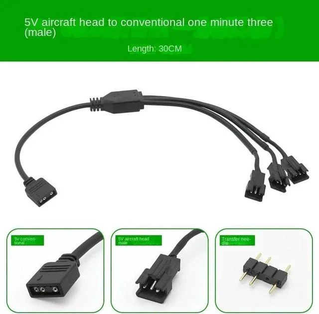 Main image of 5V 3PIN 1 to 3 Computer motherboard Splitter Convert Cable SM3P RGB fan adapter male connector(male 3pin 1 to 3)
