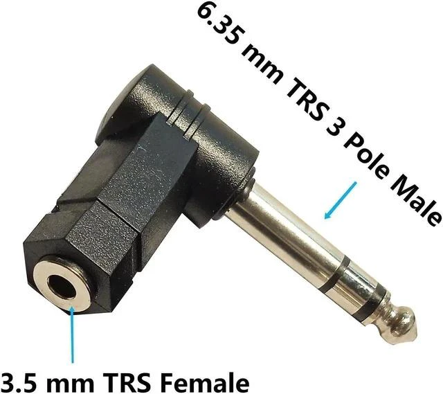 Alt view image 4 of 6 - 1/4 Inch TRS to 3.5mm Right Angle Adapter 90 Degree 6.35mm 3 Pole Male to 3.5mm Female Stereo AUX Headphone Audio Right Angle Converter Connector 2 Pcs