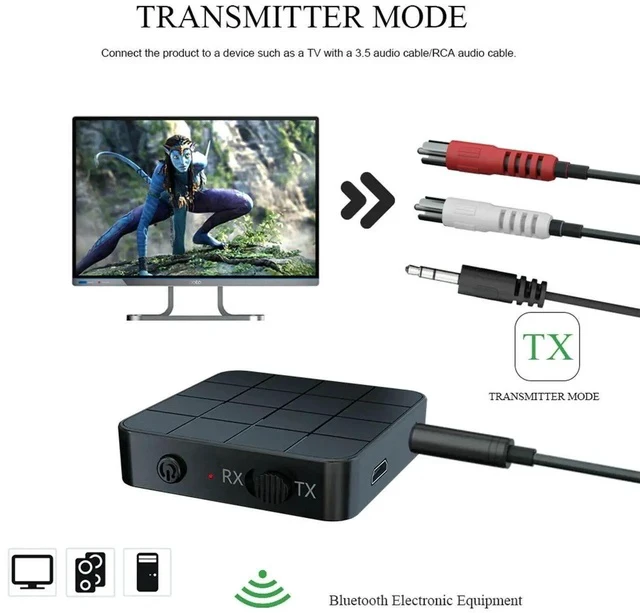Alt view image 2 of 7 - 2-in-1 Bluetooth 5.0 Wireless Audio Aux 3.5mm Adapter Transmitter and Receiver