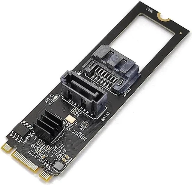 Alt view image 2 of 6 - NVME to Dual SATA Riser Card M.2 NVME TO SATA3.0 6G Controller M.2 Key-M PCIE NVME to SATA Hard Disk Drive Converter JMB582 Chip(Style-1)