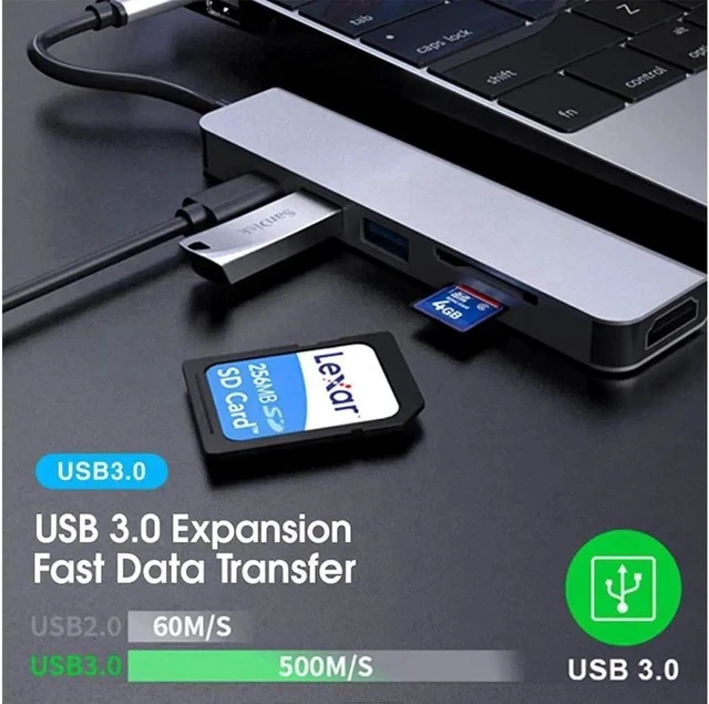 Alt view image 3 of 7 - USB Hub, 6 in 1 Docking Station Multiport Adapter Expand 4K Display,2×USB 3.0 Port,1×Multi-Function USB C 3.1 Port Support 60W PD Charging,SD/TF Card Reader for MacBook Pro iPad Pro XPS