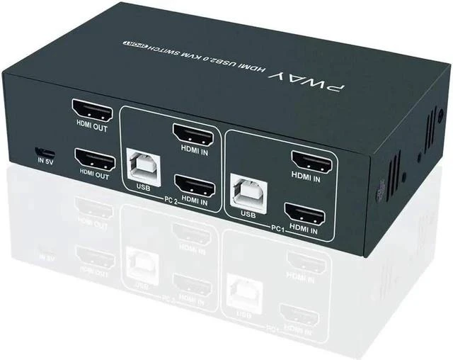 Main image of KVM Switch HDMI Dual Monitor Extended Display 2 Port 2 USB 2.0 Hub UHD 4K@30Hz YUV4:4:4 Downward Compatible Hotkey Switch with All Needed Cables No Adapter Required