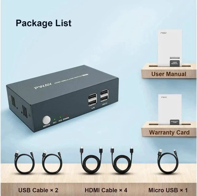 Alt view image 4 of 6 - KVM Switch HDMI Dual Monitor Extended Display 2 Port 2 USB 2.0 Hub UHD 4K@30Hz YUV4:4:4 Downward Compatible Hotkey Switch with All Needed Cables No Adapter Required