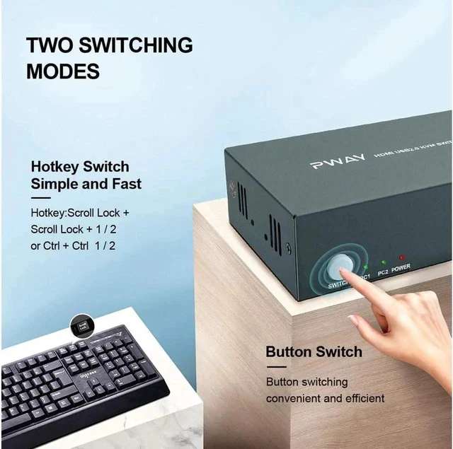 Alt view image 3 of 6 - KVM Switch HDMI Dual Monitor Extended Display 2 Port 2 USB 2.0 Hub UHD 4K@30Hz YUV4:4:4 Downward Compatible Hotkey Switch with All Needed Cables No Adapter Required