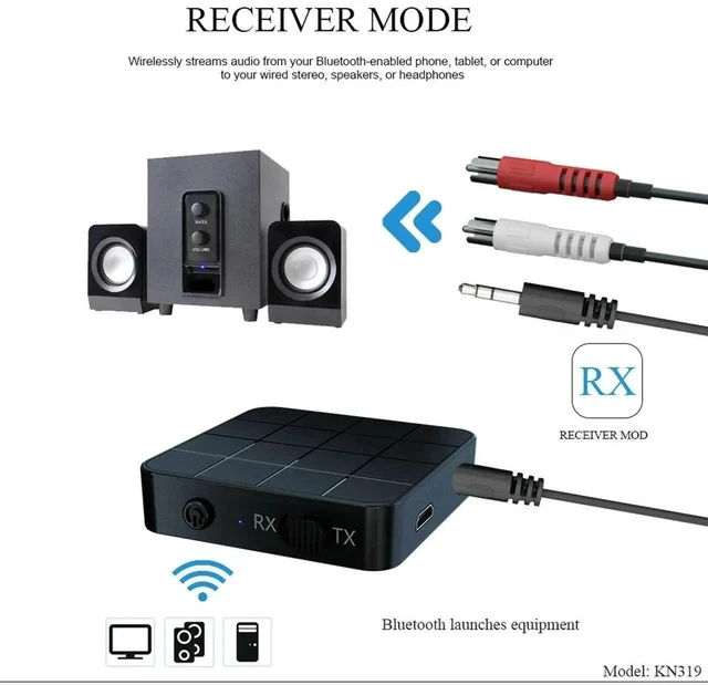 Alt view image 5 of 7 - 2-in-1 Bluetooth 5.0 Wireless Audio Aux 3.5mm Adapter Transmitter and Receiver