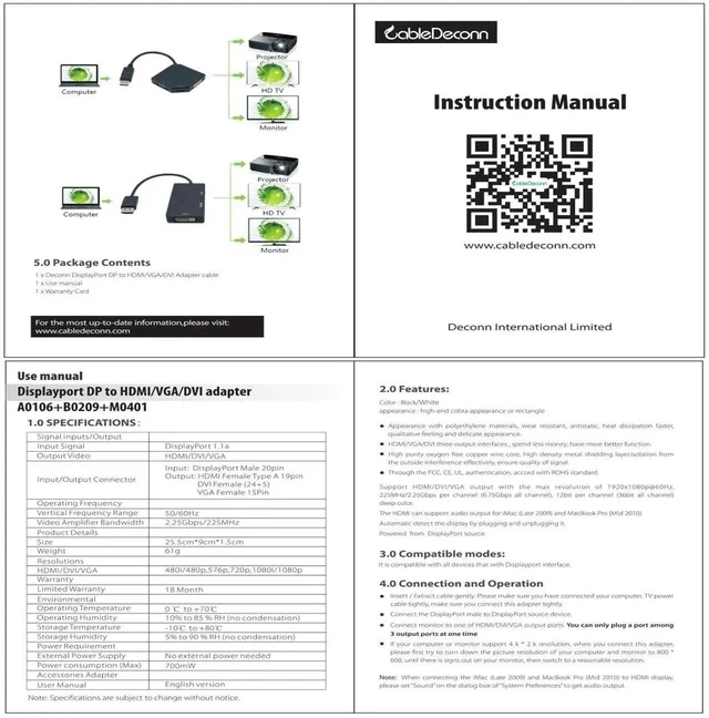 Alt view image 6 of 7 - Multi-Function Displayport Dp to HDMI/DVI/VGA Male to Female 3-in-1 Adapter Converter Cable