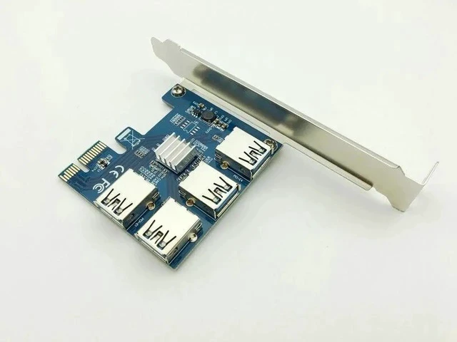 Alt view image 6 of 6 - PCI-E 1X to 4 PCI-E 16X Slots Riser Card External Adapter PCI-E 1 to 4 Port Card Multiplier Riser Card for Bitcoin Miner Machine