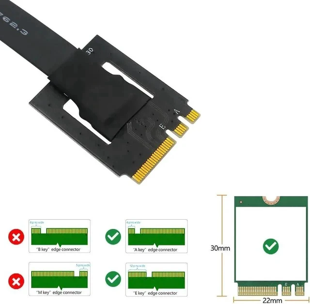 Alt view image 2 of 6 - Add On Card NGFF M.2 Key AE Male To Key M Female Board Adapter with Cable M2 KEY AE to NVME for 2230 2242 2260 2280 M.2 NVME SSD
