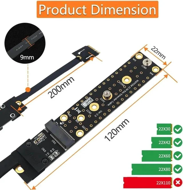 Alt view image 4 of 6 - Add On Card NGFF M.2 Key AE Male To Key M Female Board Adapter with Cable M2 KEY AE to NVME for 2230 2242 2260 2280 M.2 NVME SSD